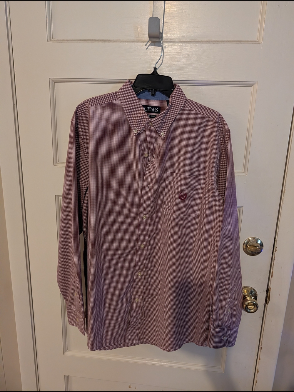 Chaps Men's Burgundy Micro-Check Button-Down Dress Shirt